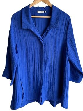Habitat Royal Blue Relaxed Fit Tunic Top XL Button Front Shirt Collared Summer